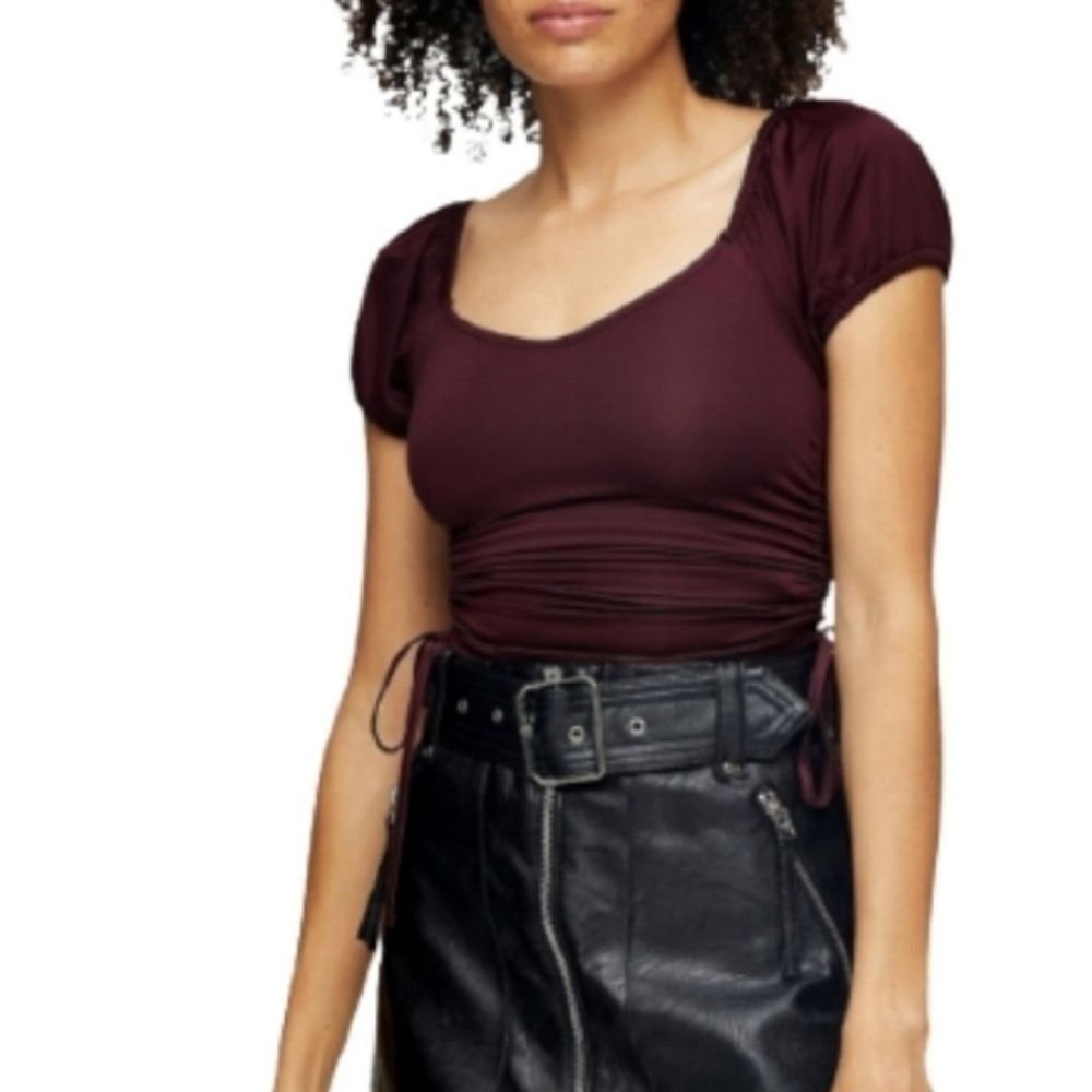 Topshop Plum Scoop Neck Satin Ruched Cropped Top Women's Size 2